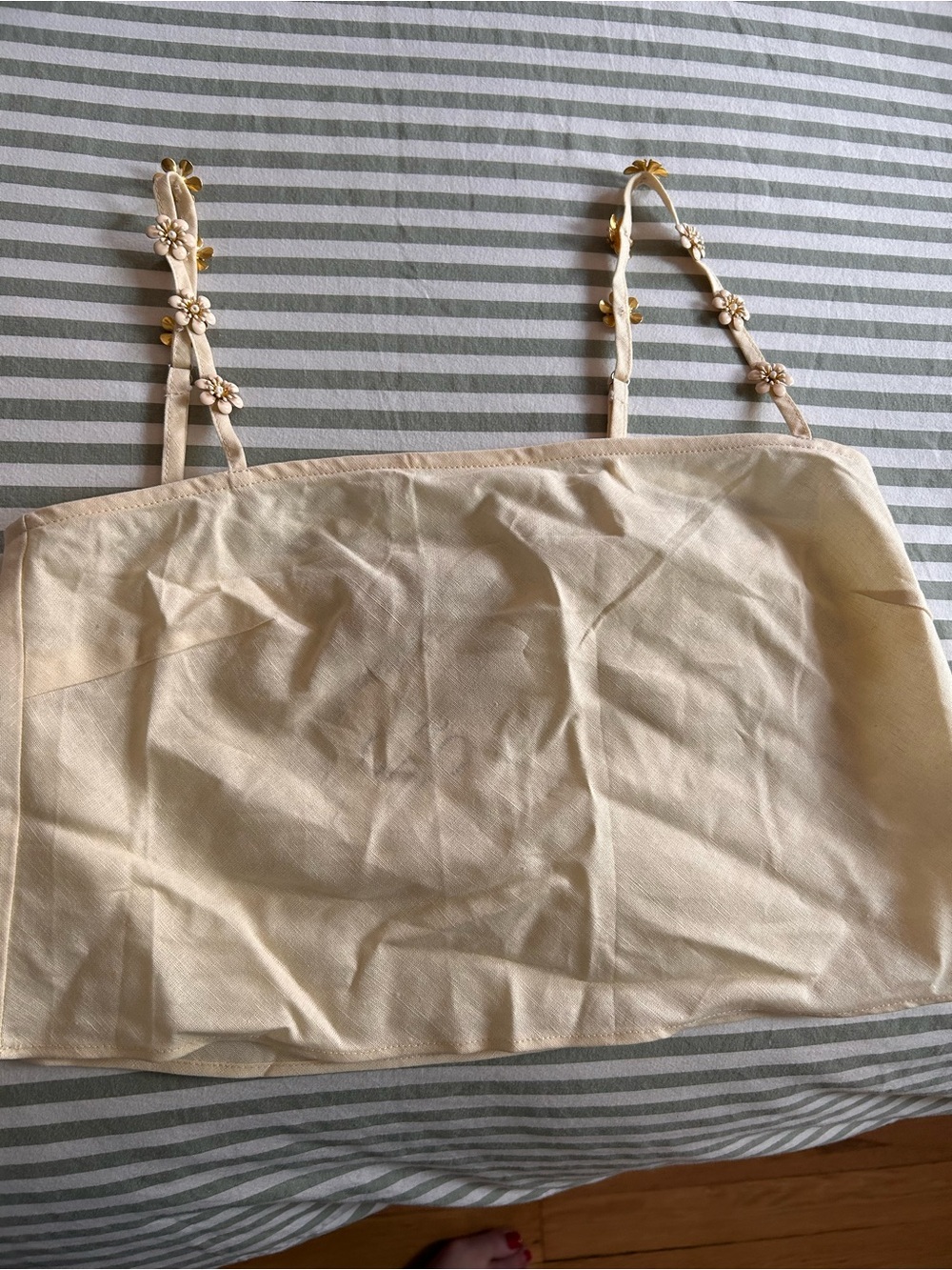 Vrg Grl Cream Floral-Strap Linen Top
